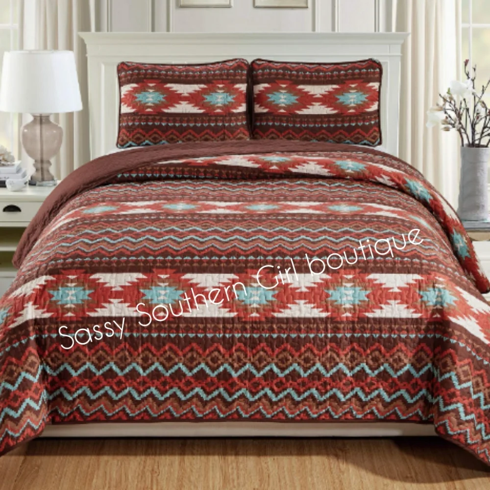 🆕⭐Boho Southwestern Aztec Quilted Bedspread set